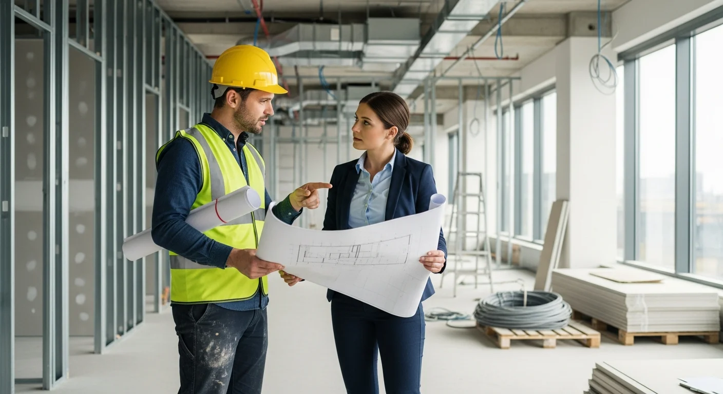 Maître d'œuvre et architecte sur un chantier de rénovation de bureaux